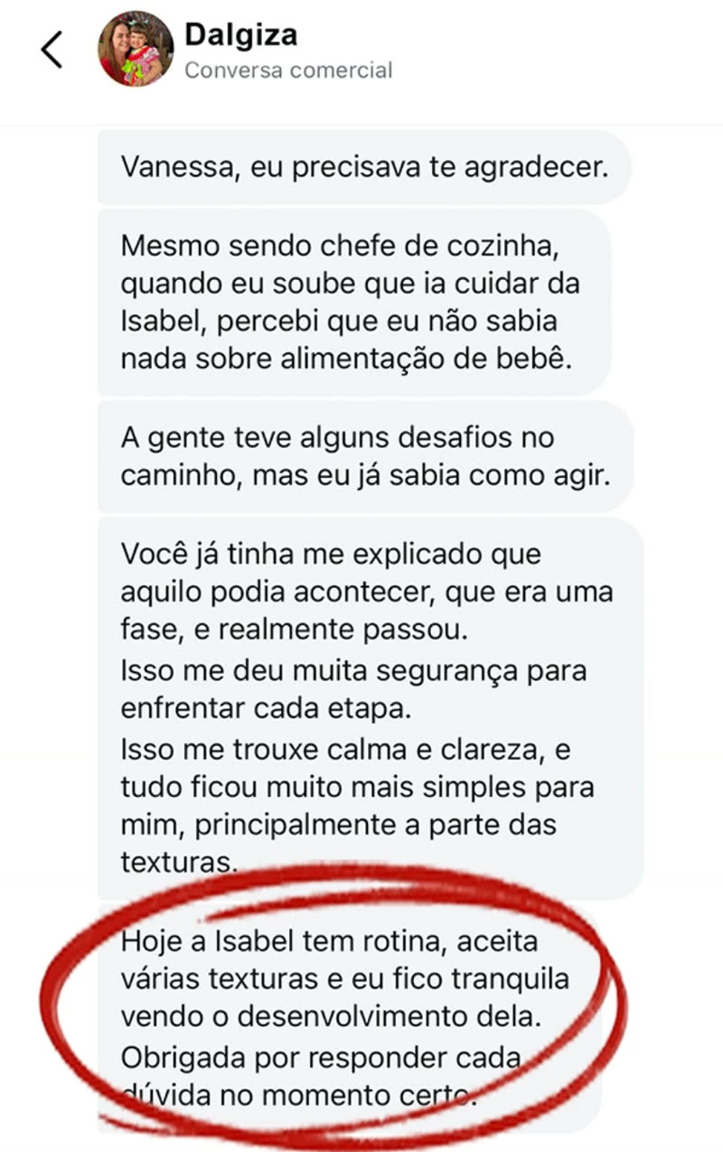 Depoimento real de aluna, imagem 10 de 13.